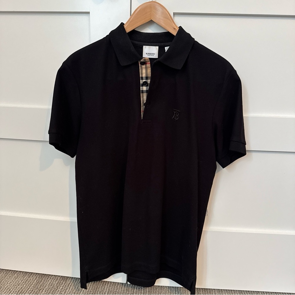 Burberry Black Polo Shirt with Check Detail